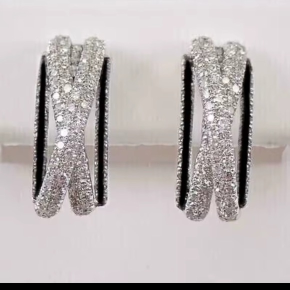 Pave Crystals & 9.25 Sterling Silver Hoop Earrings